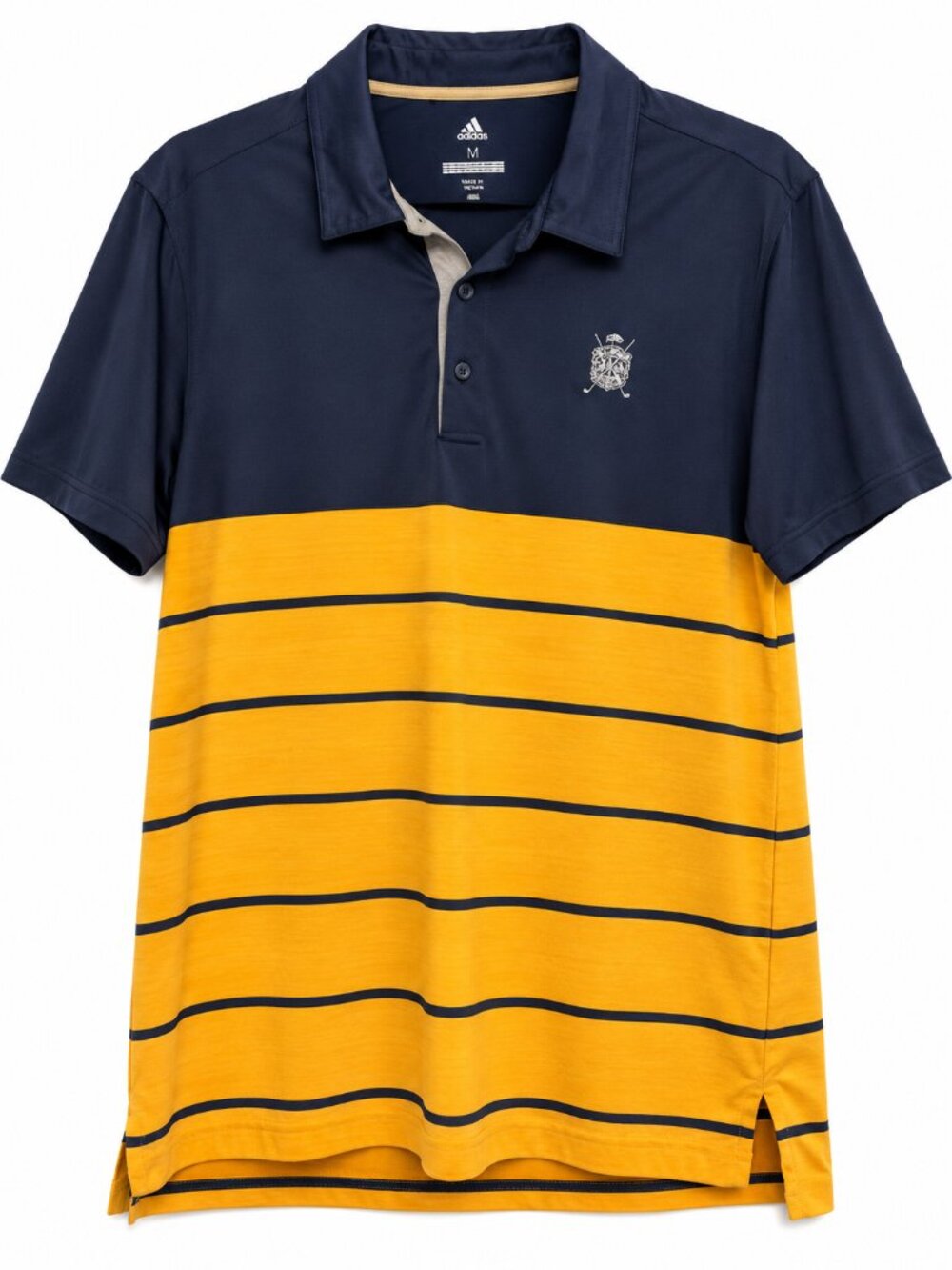 Adidas Golf Aspen Glen Men's Medium Navy Gold Striped Polo